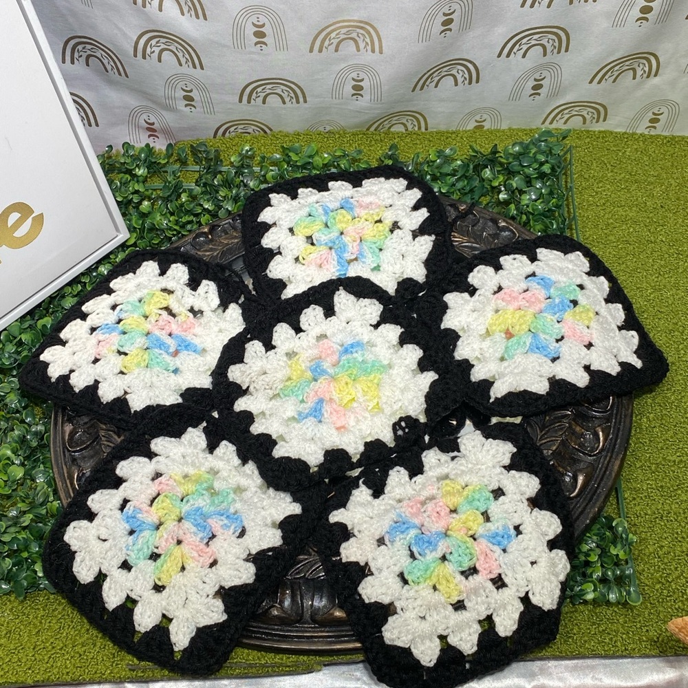 Handmade Crochet Kitchen Linens Set - Black and White